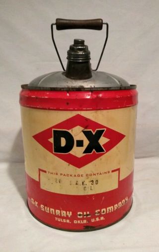 Vintage 1944 Early Logo D - X Motor Oil 5 Five Gallon Can Sunray Gas Station Sign