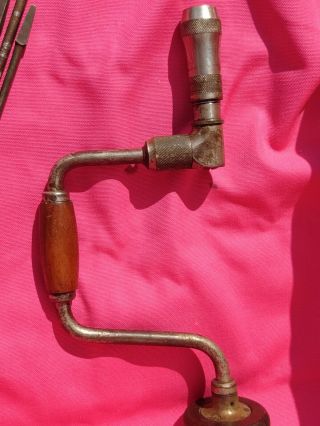 VINTAGE MILLERS FALLS HAND BRACE AUGER TOOL,  5 RUSSELL JENNINGS/ STANLEY BITS 2