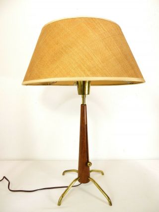 Rare Mid Century Gerald Thurston Table Lamp Light Lightolier Walnut Brass Vtg