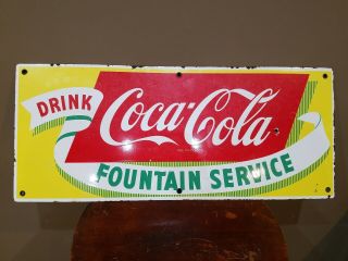 Vintage Coca Cola Fountain Service Porcelain Drink Sign Collectable 1950 