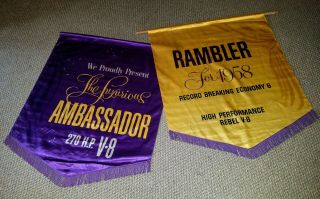 2 Vtg 1958 Amc Rambler Ambassador Six Rebel Dealership Advertising Sign Banners