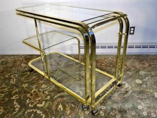 Swivel brass & glass bar cart DIA Design Institute of America Milo Baughman era 2