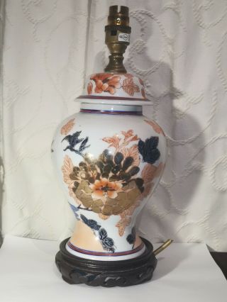 Large 20th C Chinese Porcelain Lamp Base On Wooden Base