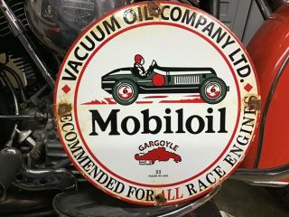 Vintage Rare Porcelain 33 Mobiloil Race Oil Sign Ford Harley Chevy Dodge Gas