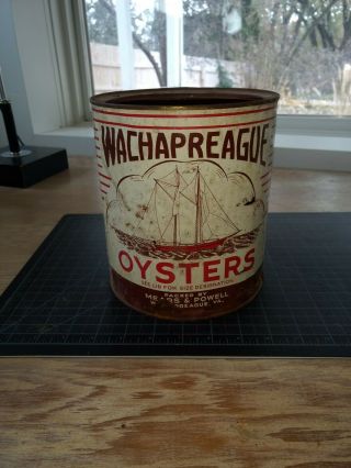 Vintage Mears And Powell Wachpreague Oyster Gallon Tin Can Virginia