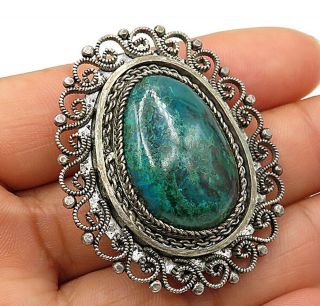 Israel 925 Sterling Silver - Vintage Domed Oval Turquoise Brooch Pin - Bp1895