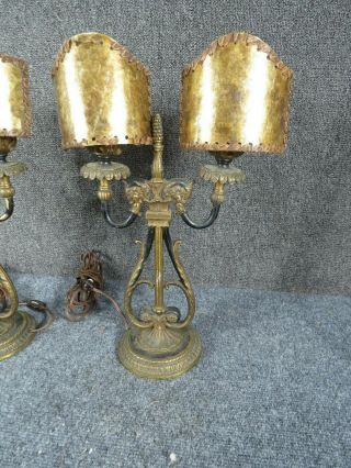 Pair Bronze Arts and Craft Lamps with Mica shades 2