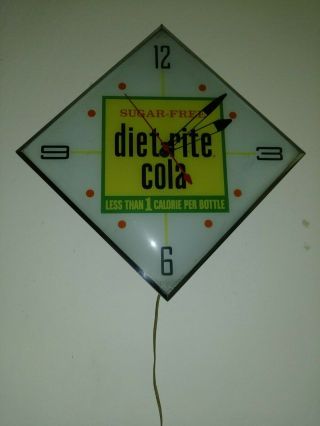 Vintage Diet Rite Cola Pam Lighted Lightup Wall Clock Soda Pop Advertising Rc
