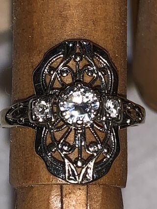 Antique 14k Art Deco 3 Stone Diamond Ring 1/2 Carat & 2x.  08 Carat Sz 6.  5 - 7