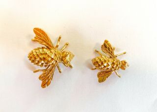 Adorable Vtg 14k Gold Honey Bee Pin Brooch Set Of 2