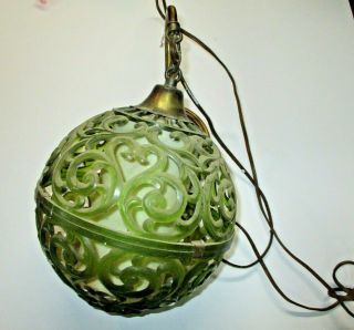 Vintage Wall Hanging Light Fixture Green Plastic Round Ugly