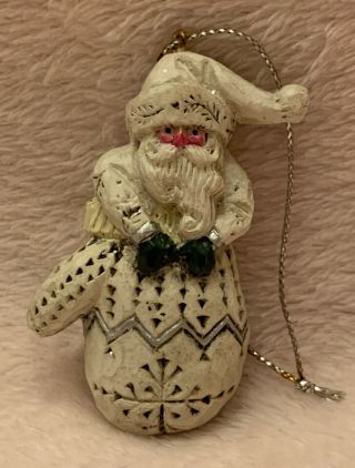 Pam Schifferl Vintage Christmas Ornament White Santa In Stocking Bag Midwest