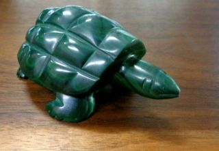 Vintage Malachite Green Stone Hand Carved 3 " L X 2.  25 " W Turtle Figurine (230gm)