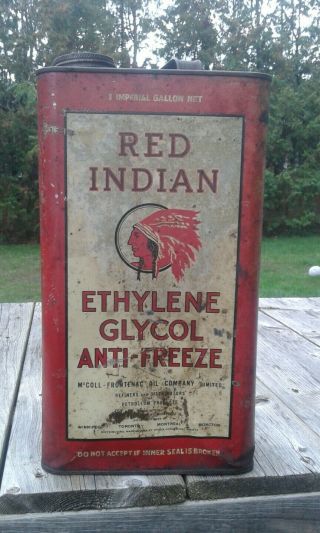 Rare Vintage Red Indian Ethylene Glycol Anti - Freeze 1 Gallon Can