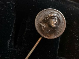 Antique 1909 Silver Us Barber Dime Pop Out Repousse 3 - D Coin Stick Pin