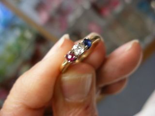 Vtg 14k Gold (sapphire ? Ruby ? Diamond ?) Patriotic Ring Size 4 1/2 2.  14g 398