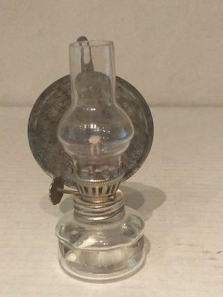 Vintage Miniature Depression Glass Kerosene Oil Lamp Clear Metal Reflector Bike