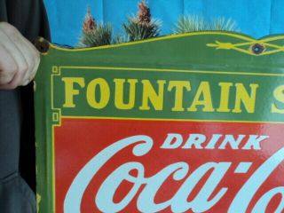 X - LARGE VINTAGE DRINK COCA - COLA SIGN PORCELAIN FOUNTAIN SERVICE SODA ADVERTISING 2