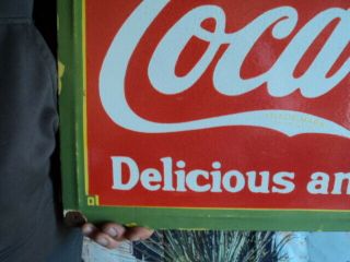 X - LARGE VINTAGE DRINK COCA - COLA SIGN PORCELAIN FOUNTAIN SERVICE SODA ADVERTISING 3