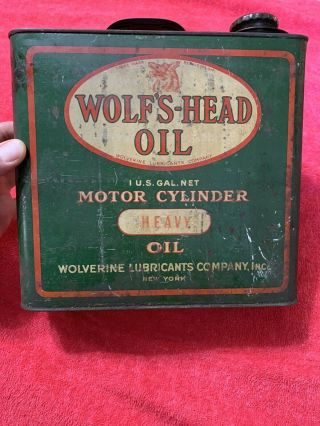Vintage Antique Rare Early Wolf’s Head Motor Oil Can Gas Service 1 Gallon