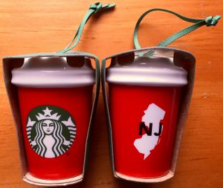 Starbucks Red Cup Jersey Mini Travel Mug Christmas Ornament 2.  5 " Tall -