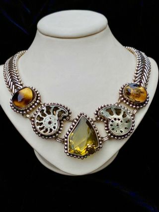 Stephen Dweck Sterling Silver 925 One - Of - A - Kind Ammonite And Quartz Necklace