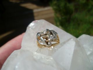 Vintage 14k Yellow & White Gold & 0.  20 Round Natural Diamonds Floral Ring,  7gram