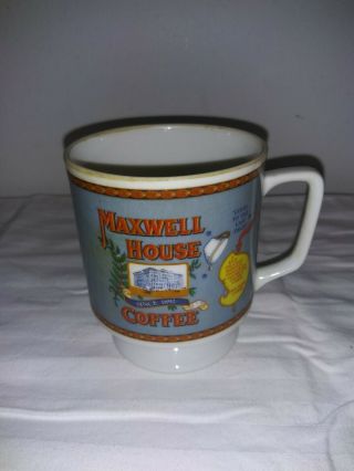 Vintage Maxwell House White Blue Porcelain Pedestal Coffee Cup Mug