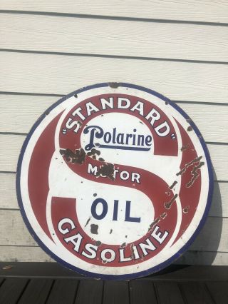 Vintage 1920’s Standard Polarine Gas Oil Porcelain Sign 30 " Double Sided