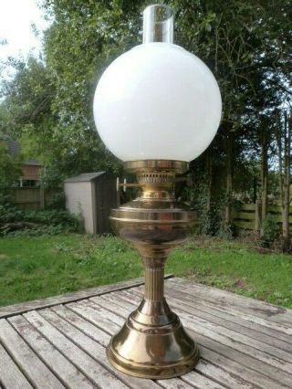 Lovely Vintage Brass & White Glass Globe Oil Lamp.