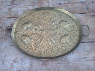 Large Antique Arts & Crafts Movement Copper Beaten Oval Tray Poppy Seed Pods De