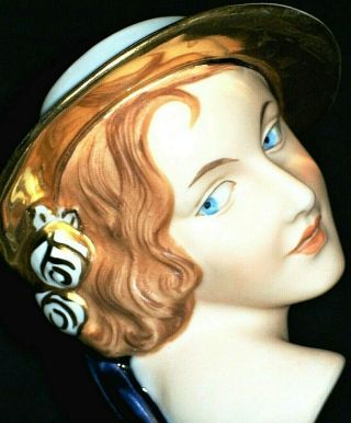 Antique Czech Royal Dux Art Deco Lady Elly Strobach Porcelain Bust Figurine