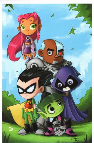 Chris Uminga Signed Teen Titans Comic Art Print Robin Starfire Cyborg Raven