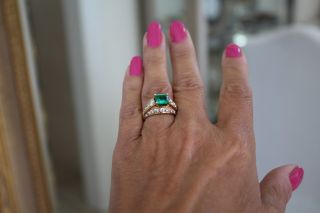 18 k gold vintage emerald and diamond ring 3