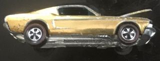 Hot Wheels 1967 Redlines Custom Mustang Gold Open Hood Scoop Brown Interior