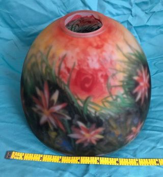 Vintage Multi Color Hand Painted Reverse Glass Lamp Shade Roses Flowers