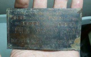 Antique Dug Brass Name Tag Face Plate The Wacheta Model 1913 Wichita Kansas Rare