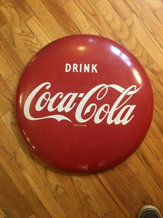 Vintage 1950s 24 " Round Drink Coca Cola Metal Advertising Button Sign