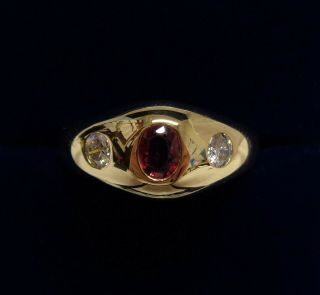 Vintage Ruby And Diamond Ring - 18ct Yellow Gold - Size O (us 7) - 5.  9 Grams