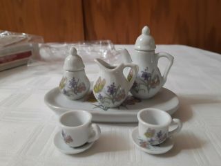 Vintage Miniature Porcelain Tea Set 8 Pc Butterfly/floral Design Royal Norfolk