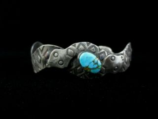 Antique Navajo Bracelet - Snakes - Sterling Silver And Turquoise