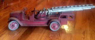 Large 39 " Antique Buddy L Aerial Extension Ladder Fire Truck Pressed Steel