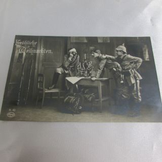 Ww1 Era Imperial German Postcard 3 Soldiers At Christmas