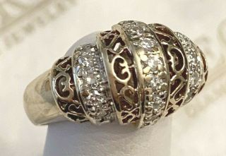 Vintage 14k Yg & Wg Round Diamond Filigree Dome Ring.  30 Tw H - Vs2 - Si1 Size 5.  75