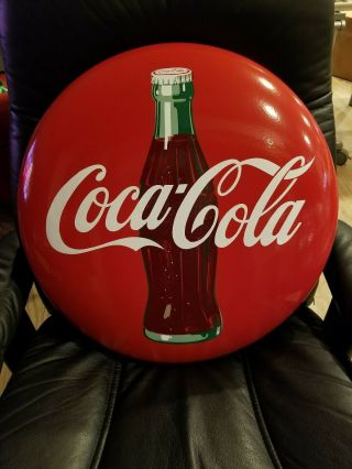 1950s 24 " Porcelain Coca Cola Button Sign Soda Pop Advertising Coke Gas Station
