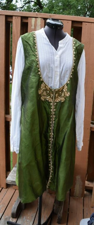 Antique Kazakh Ethnic Folk Costume Ladies Handmade Dress Tunic,  Long Vest Sz L