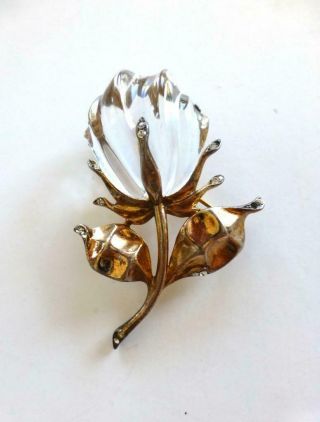 Rare Crown Trifari Jelly Belly Sterling Silver Vintage Rose Flower Brooch