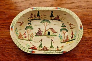 Vintage Benito Mexican Folk Art Colonial Style Hand Carved And Painted Oval Bowl