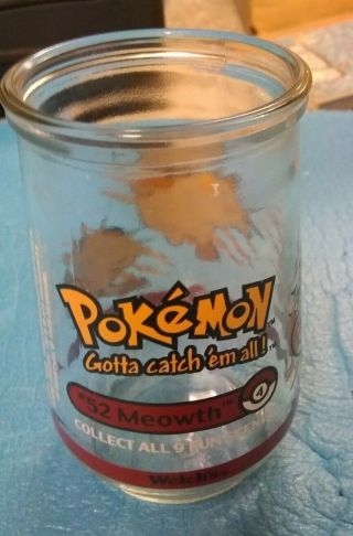 Welch ' s Collectible JellyJam Jar 04 Pokemon 52 Meowth - 1999 Nitendeo Great 3