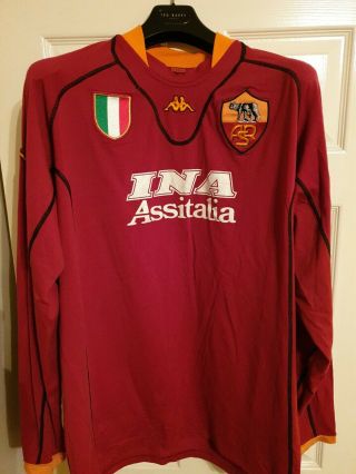 Vintage As Roma Home Football Shirt Size Xxxl 2001/02 Kappa Long Sleeve Top